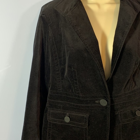 Talbots black velvet riding coat blazer size 8 petite 1 button button pockets - Picture 3 of 10